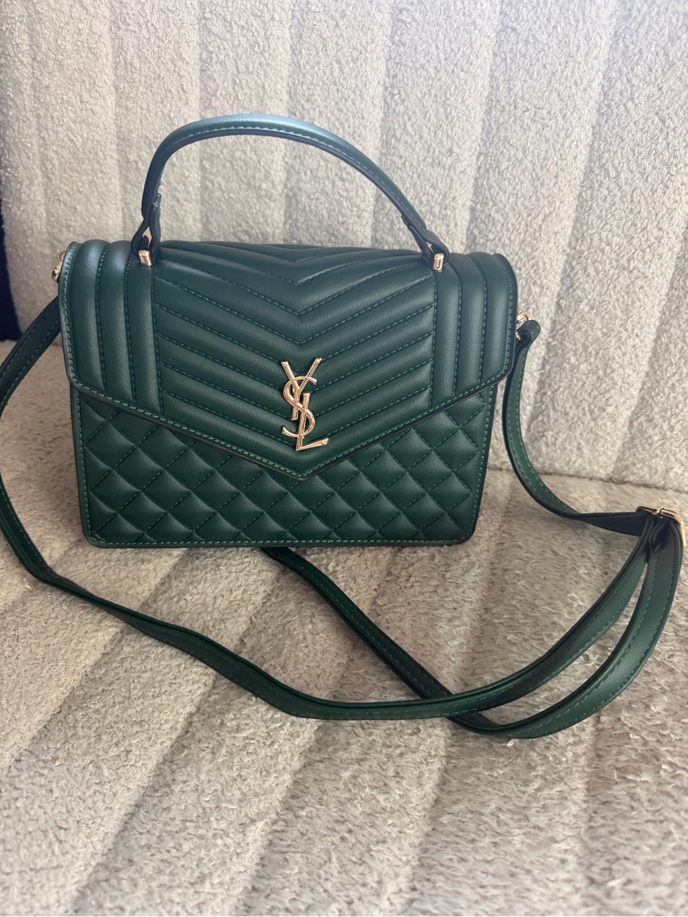 Saint Laurent Green Quilted Top-Handle Satchel with Gold Hardware
